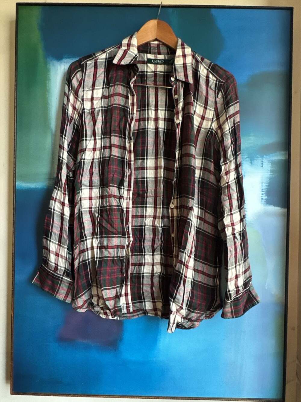 Lauren Ralph Lauren Women's Red Green White Plaid Long Sleeve Button-Down Shirt